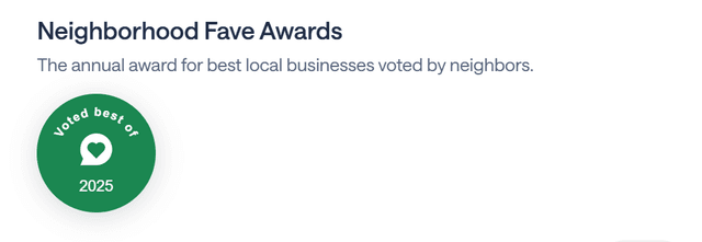 Neighborhood Fave 2025 award badge.